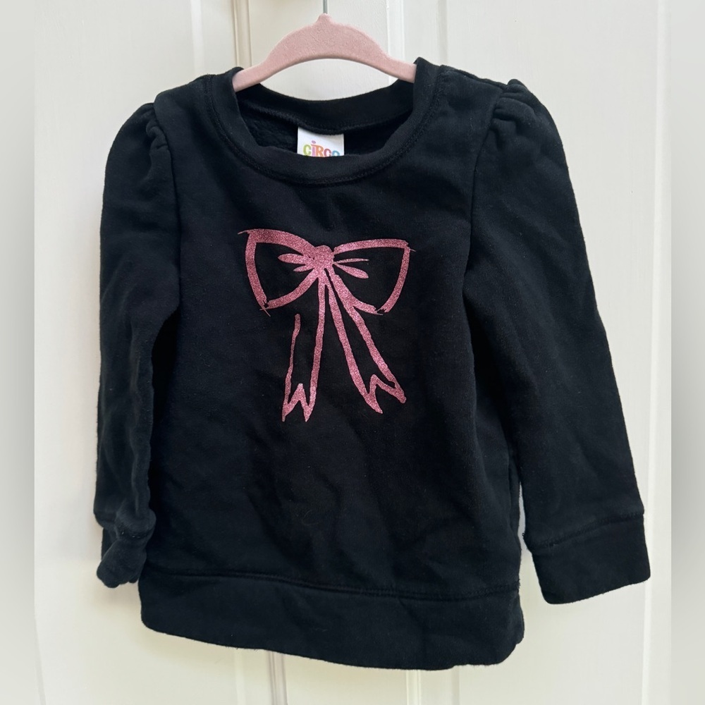 Circo 2t Girls Black & Pink Bow Crew Neck Long Sleeve Sweatshirt